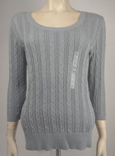 NWT Loft gray 100 Cotton lightweight cable knit pullover sweater ladies Small