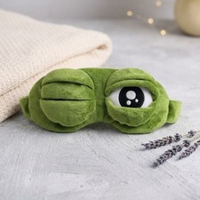 3D Frog Eye Mask Plush Sleeping Blindfold Soft Travel Sleep Shade Green Unisex