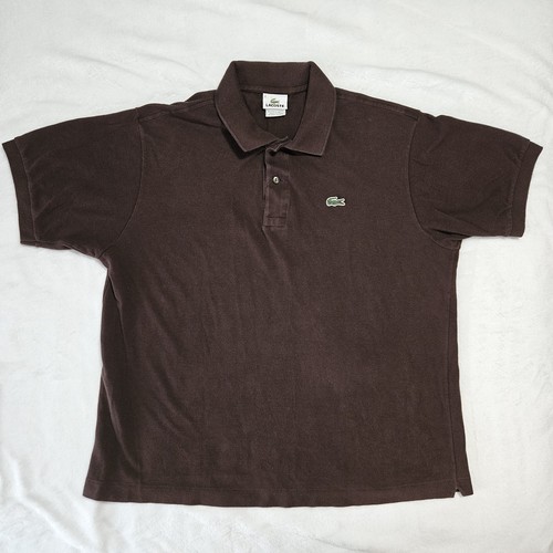 Lacoste Hemd Herren Größe 6 XL Dunkelbraun Kurzarm Polo Kroko Preppy Tennis Y2K