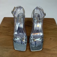 Womens Badgley Mischka Callie Beaded Heeled Silver Metallic Sandals Size 8 M GUC