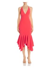 AIDAN MATTOX Womens Spaghetti Strap V Neck Below The Knee Evening Hi-Lo Dress