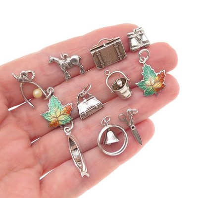 C. Lamond Fils Sterling Antique Art Deco Enamel SET of 11 Travel Charm Pendants