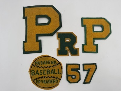 Vintage Varsity Letterman Patches Pasadena Baseball Crusaders c1950s P R 5 7