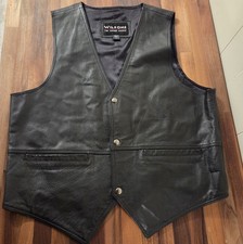 Vintage WIlsons Black Leather Snap Vest Leather MOTORCYCLE Biker Mens Large Vtg