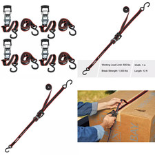 RATCHET TIE-DOWN STRAPS 4-PACK 12 Ft. X 1 in Quick Release Hook 1500 Lbs. Work