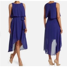 Eliza J Royal Royal Blue Popover Blouson Flowy Belted Tulip Dress Size 8 NWOT