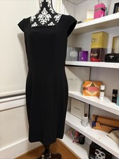 346 Brooks Brothers Womens Sheath Dress Sz 12 Lined Black Boat Neck Cap Sleeve