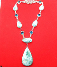 Larimar Handmade Gemstone 925 Sterling Silver Jewelry Necklace Size-17-18"