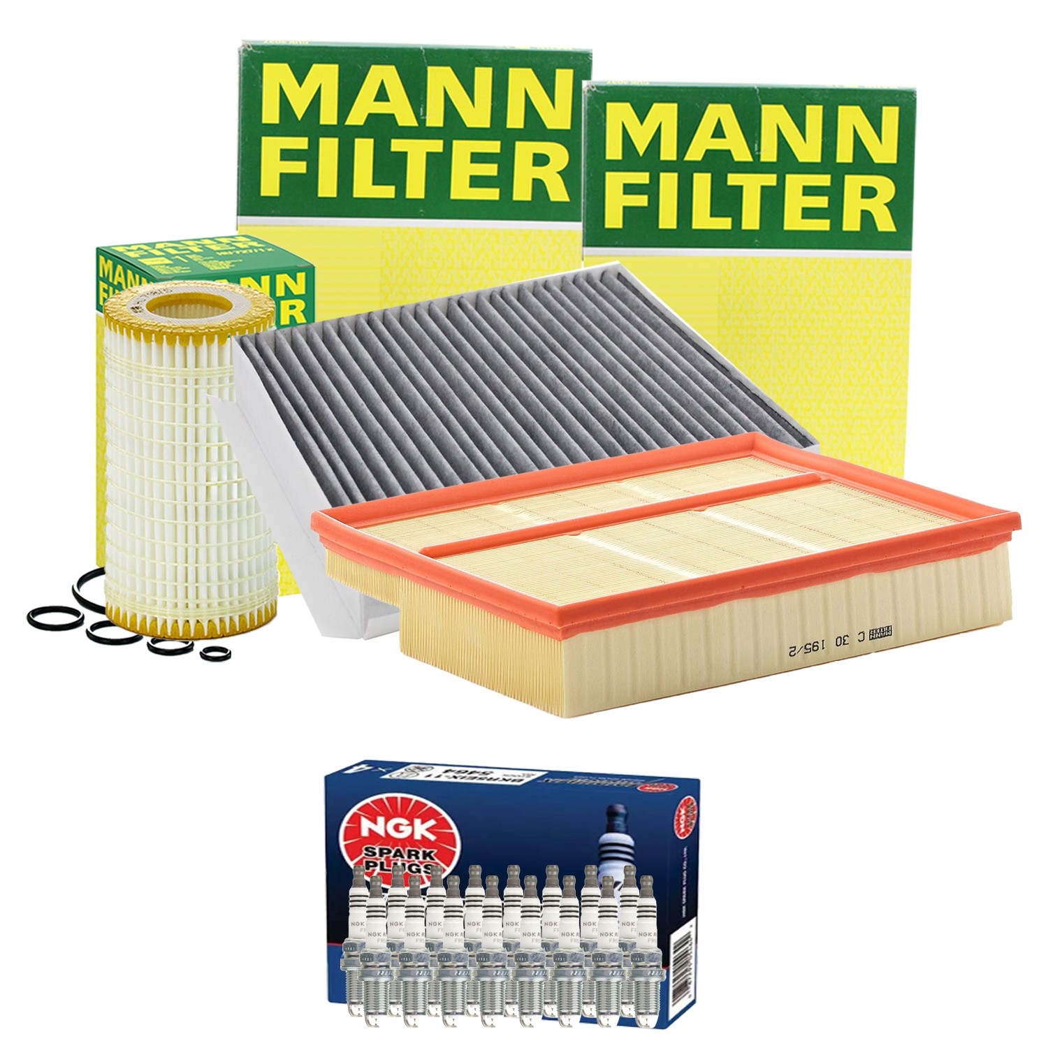 Mann Engine Oil Cabin Air Filter NGK 16 Spark Plugs For W163 ML500 ML55 AMG V8