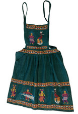 VTG Guatemala Boho/Tuscan Colors Embroidered Bib Apron Color Teal One Size