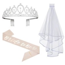 3PCS Bride-to-Be Party Kit - Bachelorette Crown, Sash  Veil, Great Bachelore...