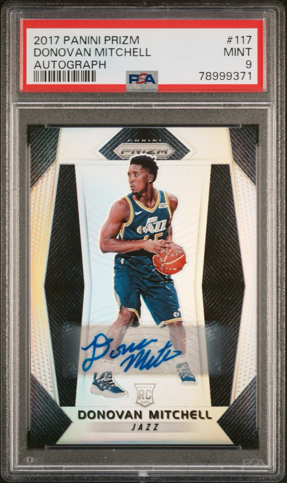 2017-18 Panini Prizm Donovan Mitchell Rookie Auto RC #117 PSA 9