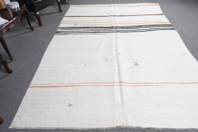 6,5x9,5 ft Turkish Vintage Rug, Large Rug, White Brown Moroccan Wool Rug