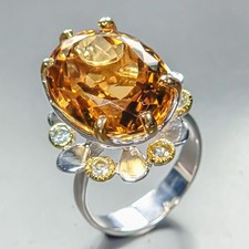 Antique 25 ct Natural Citrine Quartz Ring 925 Sterling Silver Size 7 /R453803