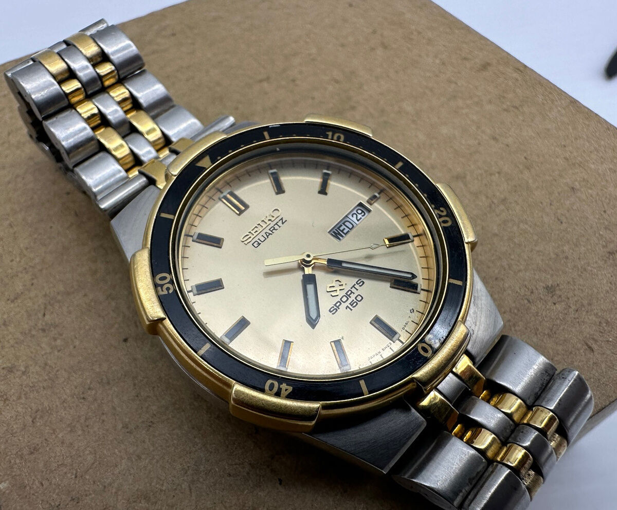 Vintage Seiko SQ Sports 150 Watch Men Two Tone DayDate 5H23 Vintage Seiko SQ Sports 150 Watch Men Two Tone DayDate 5H23