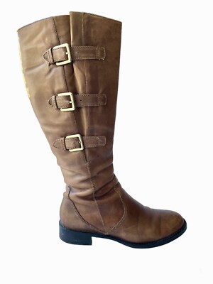 Ecco Womens Size 8.5 Brown Leather Zip Buckle Fashion Knee High Boots