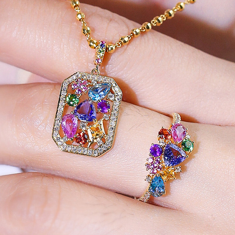 New Women Girls Jewelry Set Mix Color Amethyst Topaz Gems
