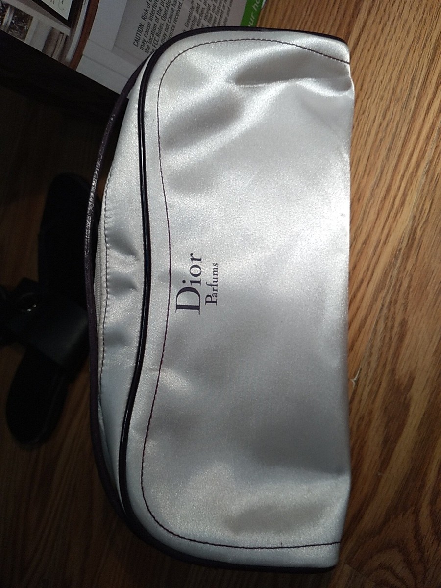 Dior Parfums White Satin with Purple trim zipper Makeup Pouch | eBay