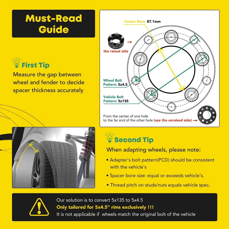 4x 5x135 a 5x4.5" Adaptador de rueda M12x1.5 tacos 87.1mm 1.5" para Ford F150 Lincoln Foto 2 de 4