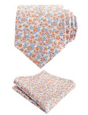 Mens 3.15inches Floral Tie with Flower Printed Handkerchief Colorful Tie Set ...