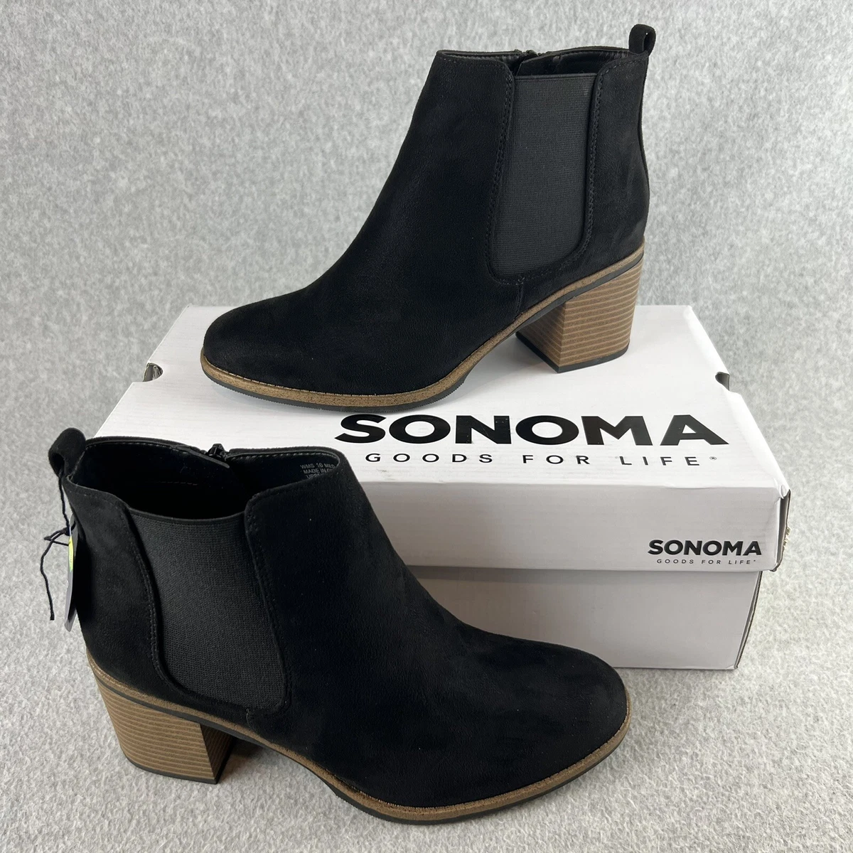 Sonoma Ankle Boots Women Size 10 Block Heel Black Faux Suede