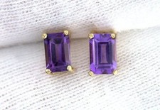 14KT Yellow Gold 6x4 Emerald Rich Amethyst Gemstone Gem Stone Pair Earring