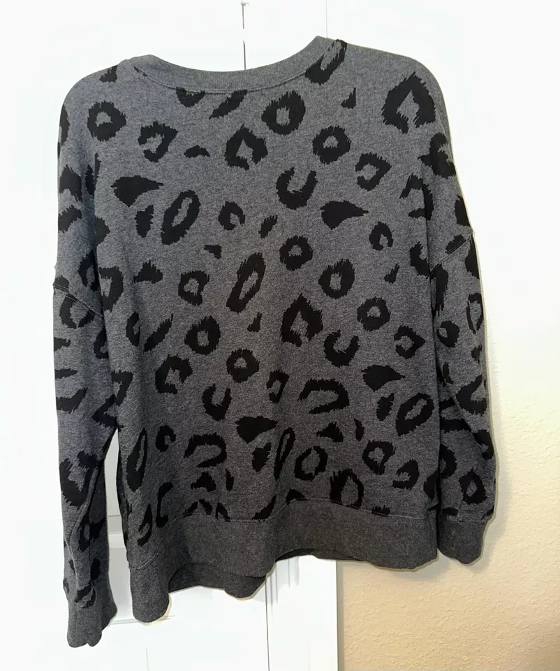 Style & Co女式L豹套衫长袖法国特里灰色黑色 — 第 3/4 张图片
