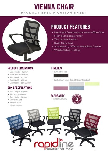 VIENNA COMMERCIAL OR OFFICE MESH CHAIR WITH ARMS BLACK, RED, BLUE, LIME, SILVER - Picture 2 of 6