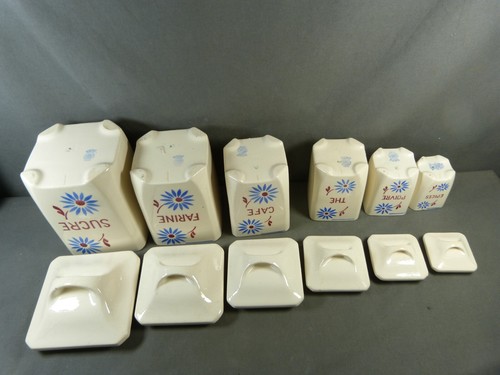 Set of 6 French Antique Badonviller Half Porcelain canister Jars with Lids - Picture 9 of 11