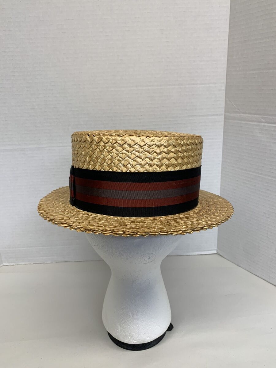 1920's Stetson Select Straw Boater Stiff Hat Flat Brim With 1920's Stetson Select Straw Boater Stiff Hat Flat Brim With