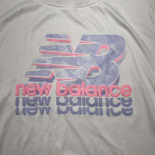 New Balance White Cap Short Sleeve Athletic Top Activewear Shirt Girls M 10 - 12 - Picture 2 of 9