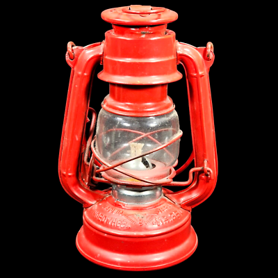 Vintage Winged Wheel Red Kerosene Hurricane Lantern No. 350 Glass