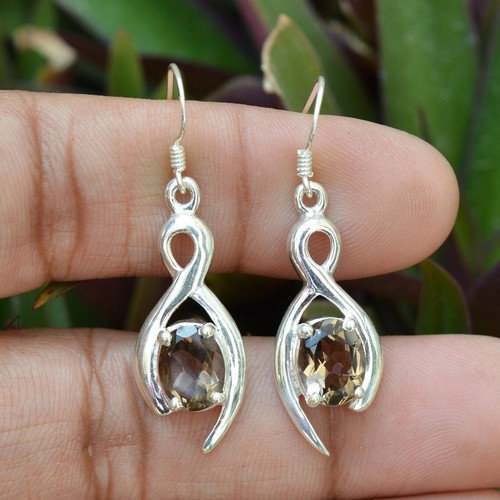 Bonne Style Fumé Gemme Topaze 925 Argent Suspendue