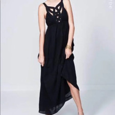 WHITE SUEDE by Jacqui Demkiw Black Maxi Dress Cotton Lined Size 8 Travel Cruise