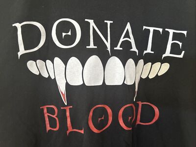 Vintage Promo Anvil T Shirt Vampire Donate Blood Black XL Dracula Fangs Florida