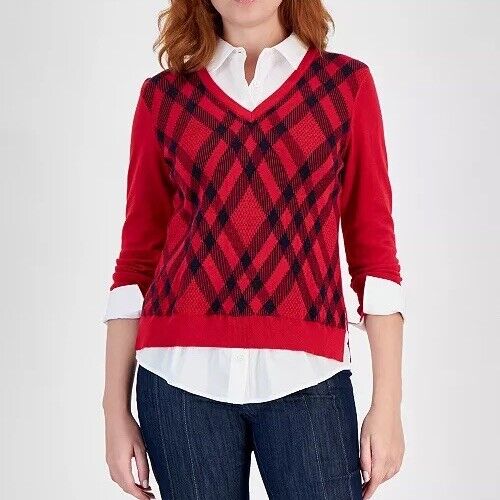 Tommy HilfigerWomen's Diamond Argyle Two-Piece Sweater - Size Large - Picture 1 of 3