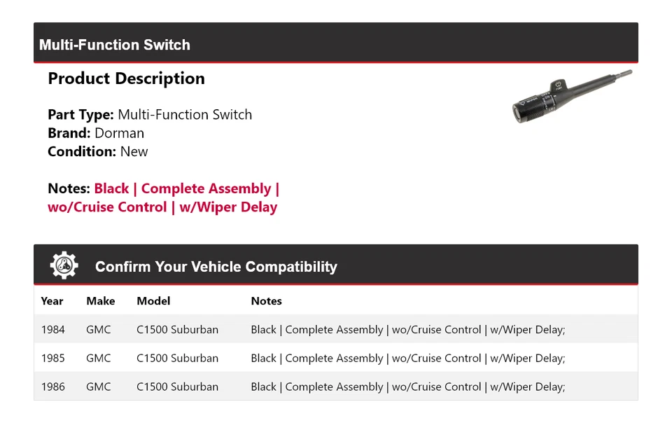 Interruptor multifunción 1985 para GMC C1500 Suburban Dorman 1984-1986 Foto 2 de 4