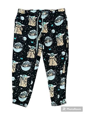 Star Wars Pajama Pants Womens XL Black Yoda All Over Graphic Print Drawstring