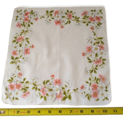 Pink Floral Hankie Handkerchief Vintage Shabby Victorian Cottagecore Demure - Picture 2 of 9