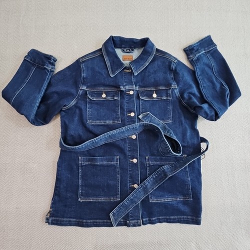 Judy Blue Women's 1XL Mid Length Utility Side Slit Denim Jacket Driving Coat - Picture 10 of 19