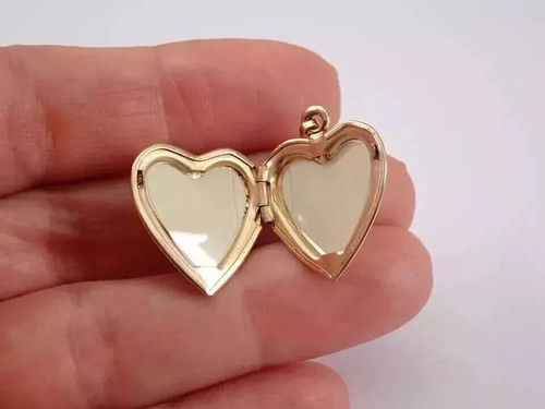 Heart Locket Pendant Charm Flower Necklace Pendant 14K Yellow Gold Finish Silver - Picture 3 of 5