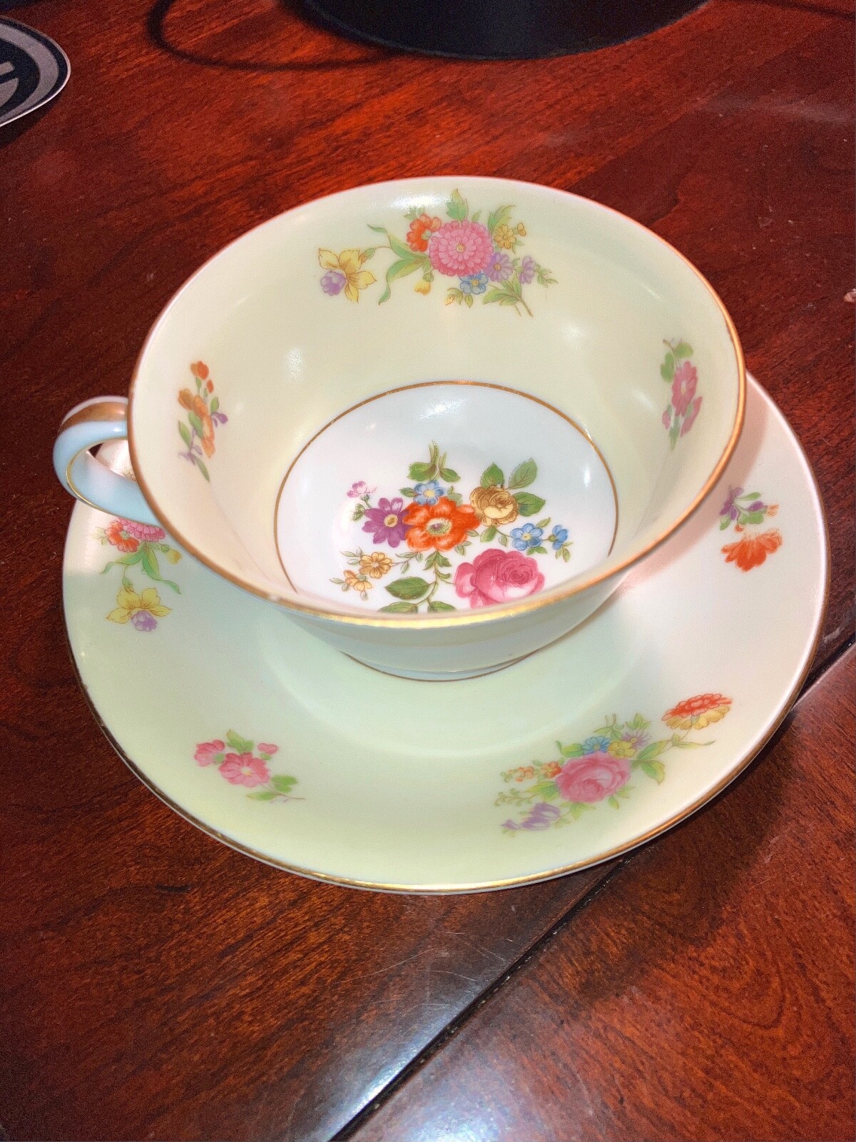 Made in Occupied Japan Rose China Teacup and Saucer multi color flowers