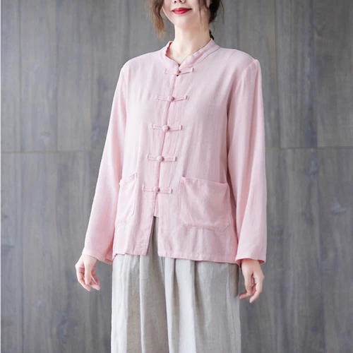 Women Chinese Cotton Coat Jacket Tops Tang Suit Cardigan Retro Ethnic Outwear - Picture 14 of 26