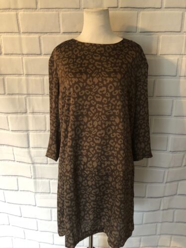 NWOT Forever 21 Silky Brown Leopard Print Dress Sz L 3/4 Sleeve Career Cocktail - Picture 1 of 5