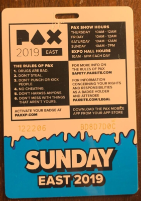 2019 PAX east Sunday badge collectible