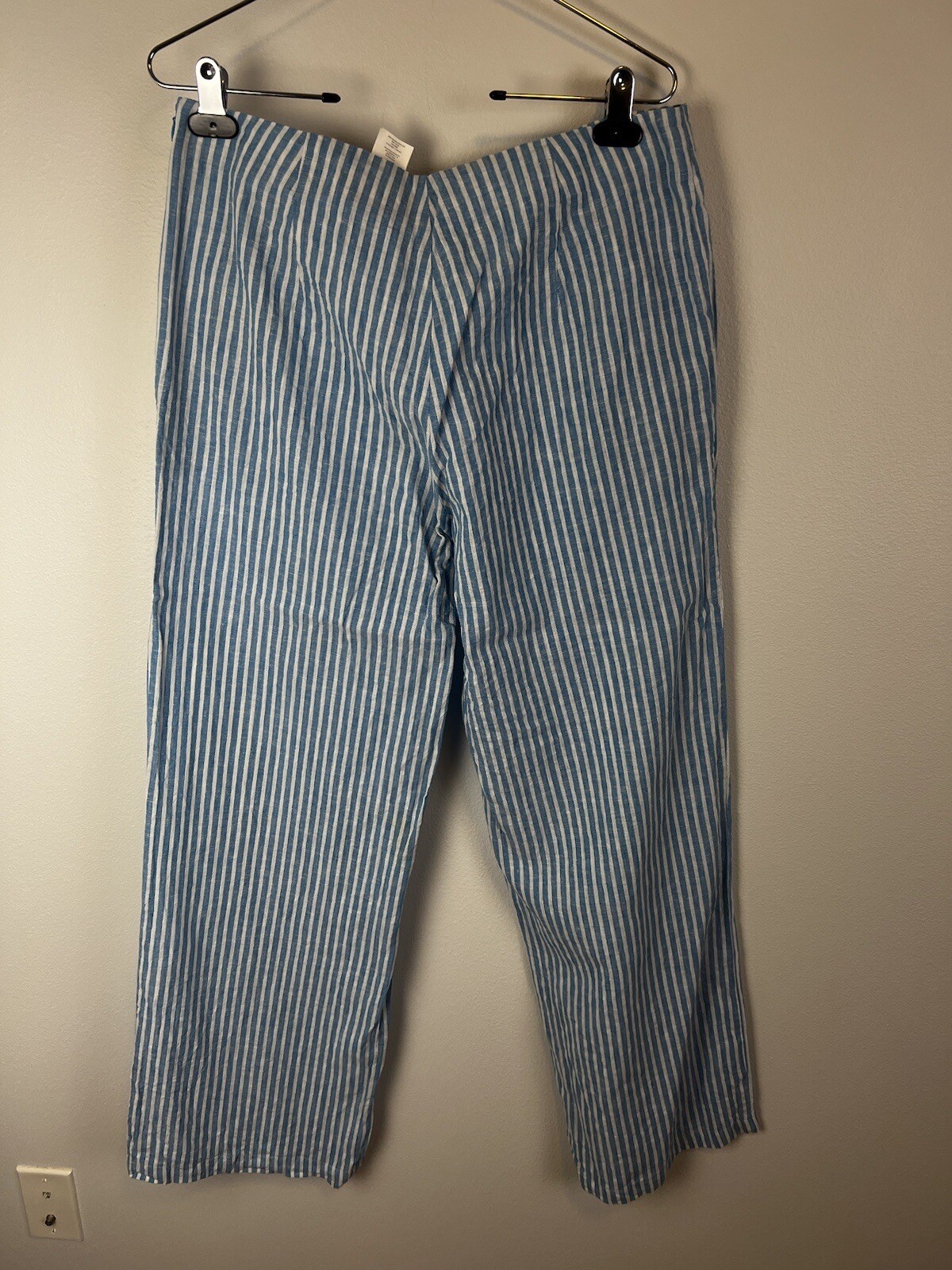 Michael Kors Pants Womens 10 Blue White Striped Tie-Waist Linen Cotton Wide Leg thumbnail 8