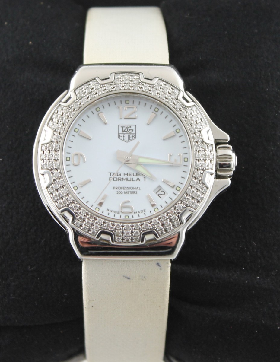 WAC1215 Tag Heuer Formula Glamour Diamonds Ladies White Satin Watch