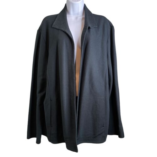 Eileen Fisher Open Front Knit Jacket Plus 2X 100% Cotton Long Sleeve Pockets - Picture 1 of 12