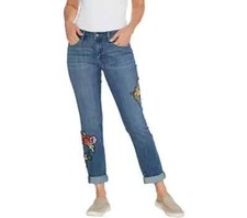 Laurie Felt Denim Embellished Boyfriend Jean-Brush Varsity-Plus 26-A343605-NWD