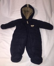 London Fog Baby Pram Suit Bunting One Piece Winter Blue Faux Fur Size 3-6 Months